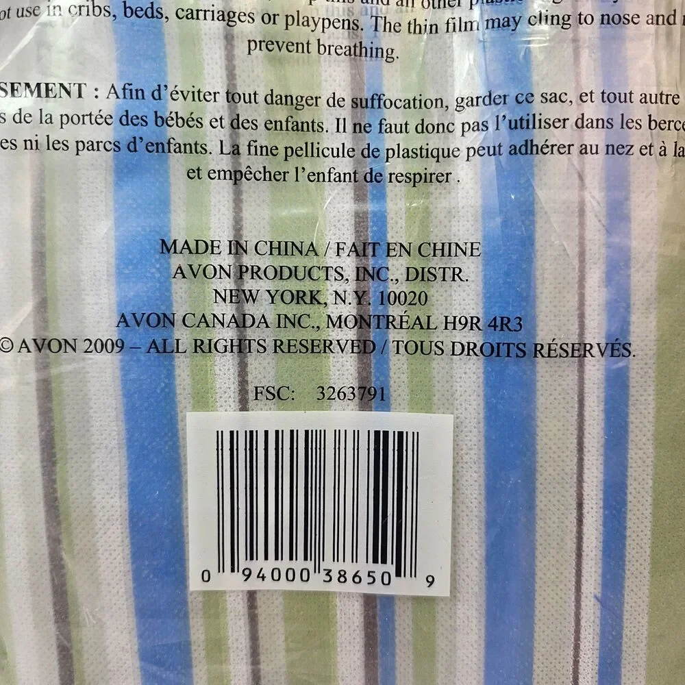 Avon Hanging Gift Wrap Organizer Striped Blue Green Storage Bag New Sealed